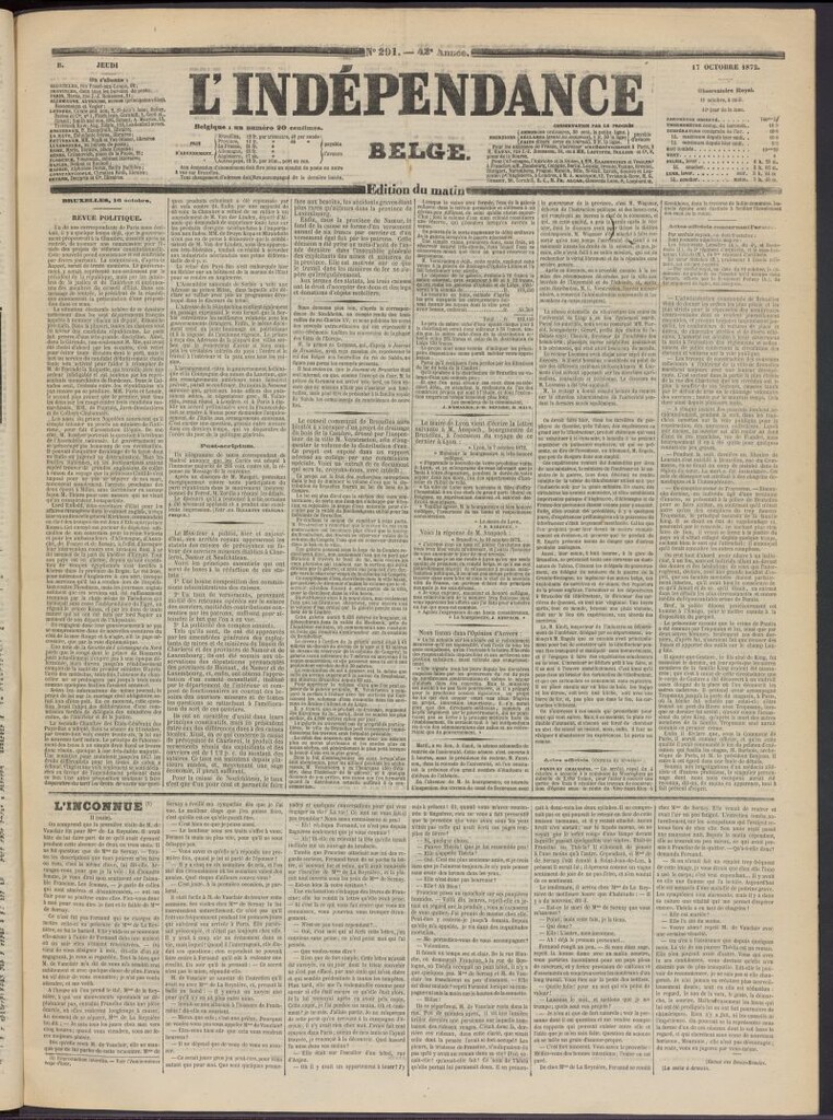 Miniatura de L´Indépendance Belge del 17 de octubre de 1872, nº 291