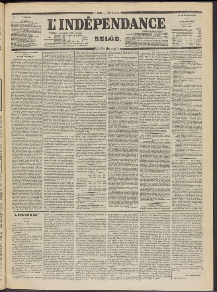Miniatura de L´Indépendance Belge del 18 de octubre de 1872, nº 292