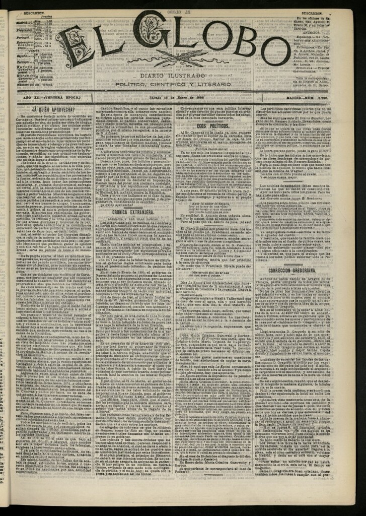 Miniatura de El Globo : diario ilustrado del 16 de enero de 1886, nº 3732