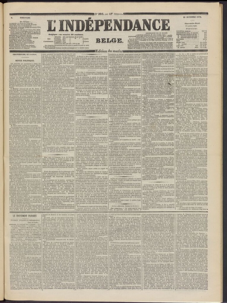 Miniatura de L´Indépendance Belge del 20 de octubre de 1872, nº 294
