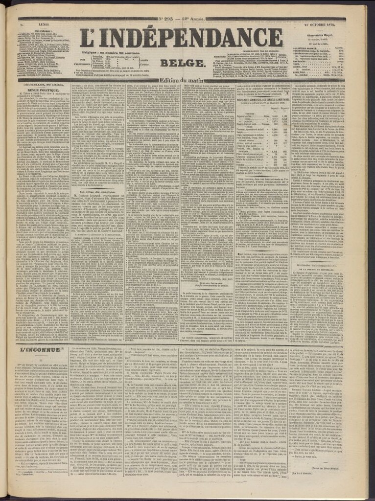 Miniatura de L´Indépendance Belge del 21 de octubre de 1872, nº 295
