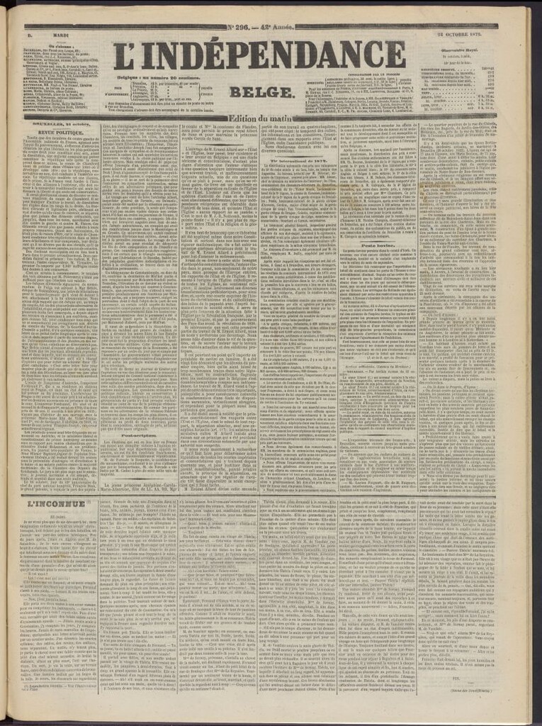 Miniatura de L´Indépendance Belge del 22 de octubre de 1872, nº 296