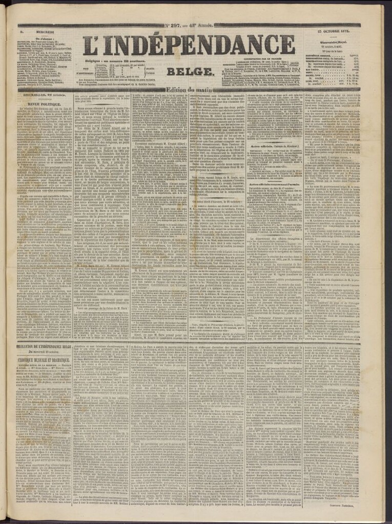 Miniatura de L´Indépendance Belge del 23 de octubre de 1872, nº 297