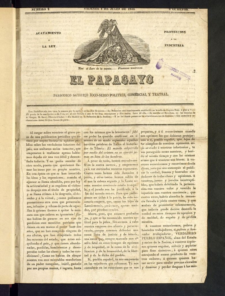 Miniatura de El Papagayo : periódico satírico, joco-serio, político, comercial y teatral