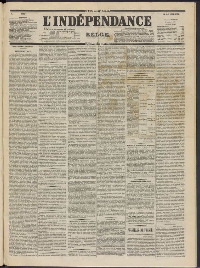 Miniatura de L´Indépendance Belge del 24 de octubre de 1872, nº 298