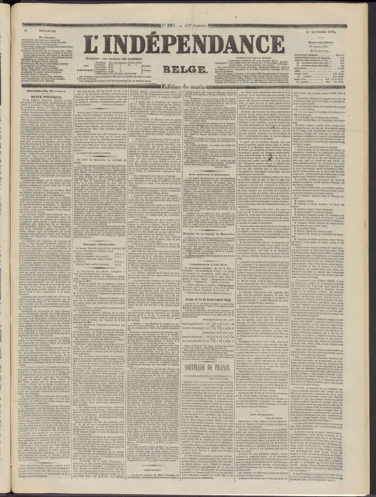 Miniatura de L´Indépendance Belge del 27 de octubre de 1872, nº 301