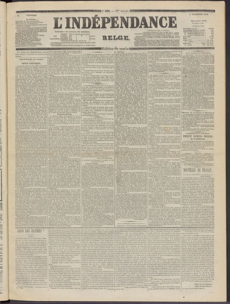 Miniatura de L´Indépendance Belge del 1 de noviembre de 1872, nº 306