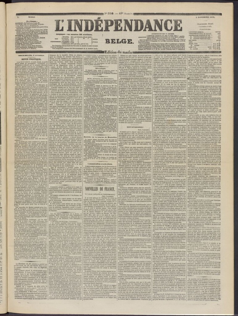 Miniatura de L´Indépendance Belge del 5 de noviembre de 1872, nº 310