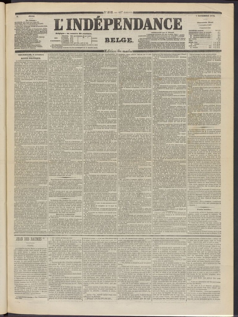 Miniatura de L´Indépendance Belge del 7 de noviembre de 1872, nº 312
