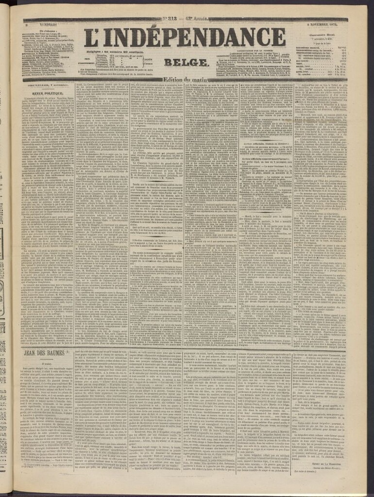 Miniatura de L´Indépendance Belge del 8 de noviembre de 1872, nº 313