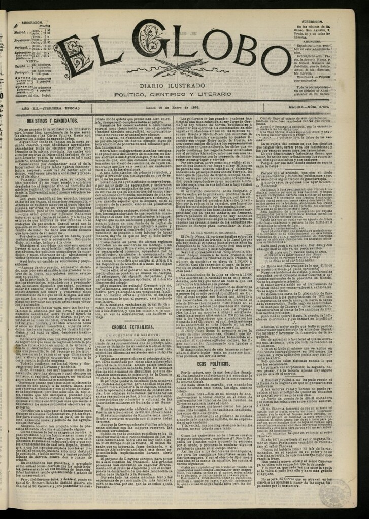 Miniatura de El Globo : diario ilustrado del 18 de enero de 1886, nº 3734