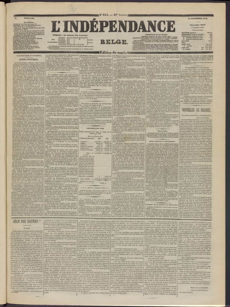 Miniatura de L´Indépendance Belge del 10 de noviembre de 1872, nº 315