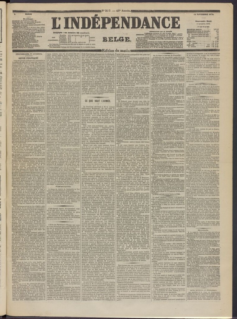 Miniatura de L´Indépendance Belge del 12 de noviembre de 1872, nº 317