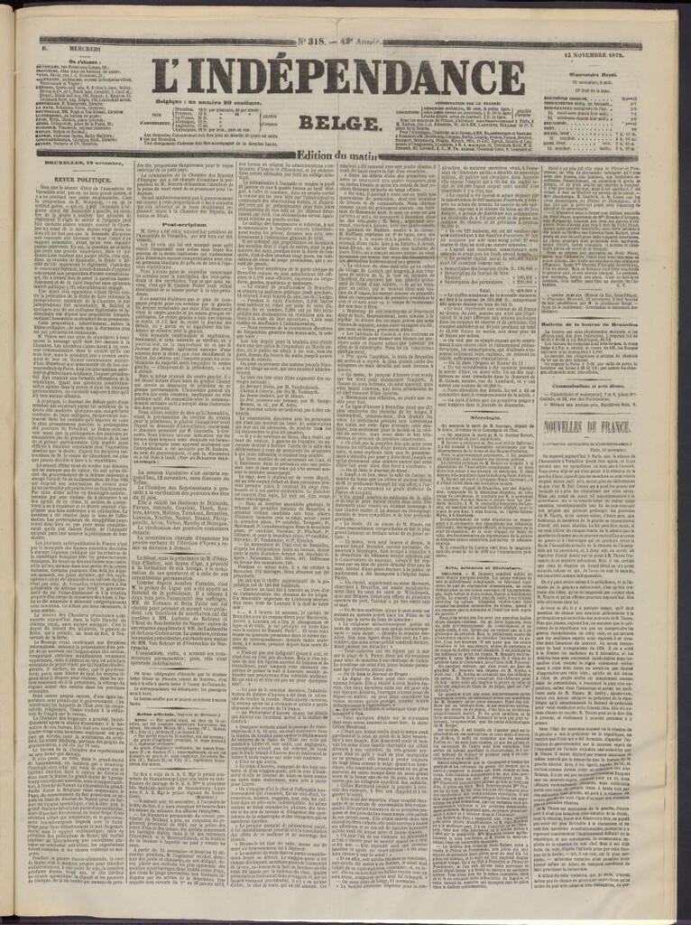 Miniatura de L´Indépendance Belge del 13 de noviembre de 1872, nº 318