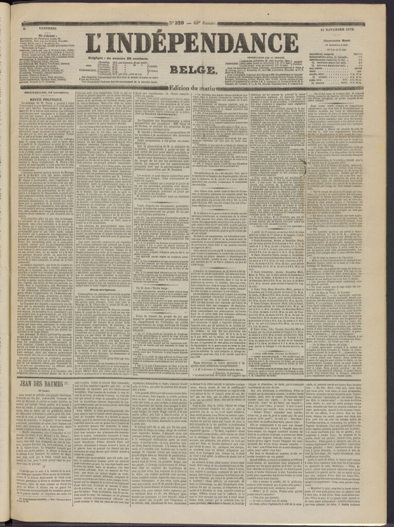 Miniatura de L´Indépendance Belge del 15 de noviembre de 1872, nº 320