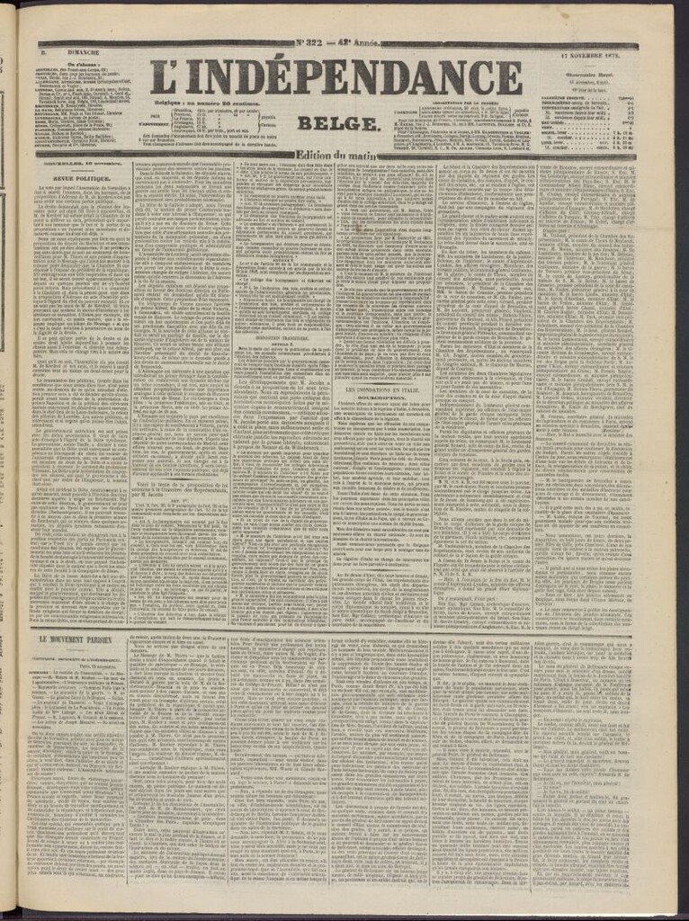 Miniatura de L´Indépendance Belge del 17 de noviembre de 1872, nº 322