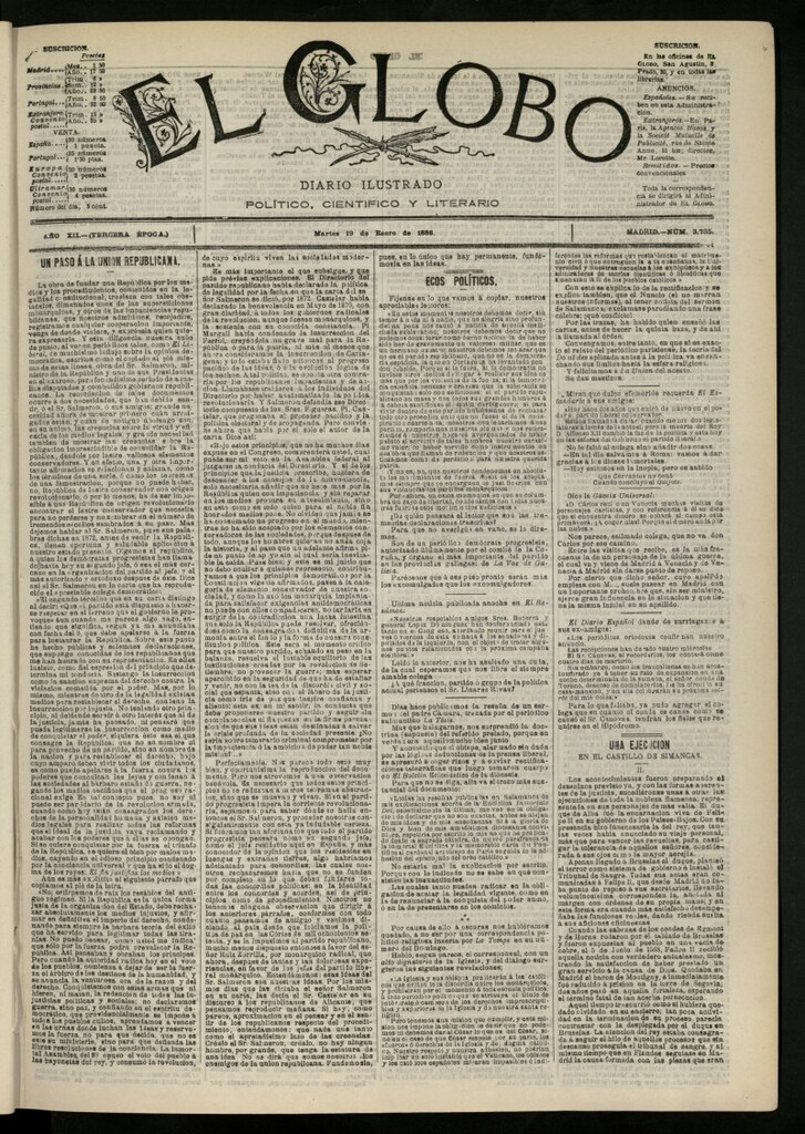 Miniatura de El Globo : diario ilustrado del 19 de enero de 1886, nº 3735
