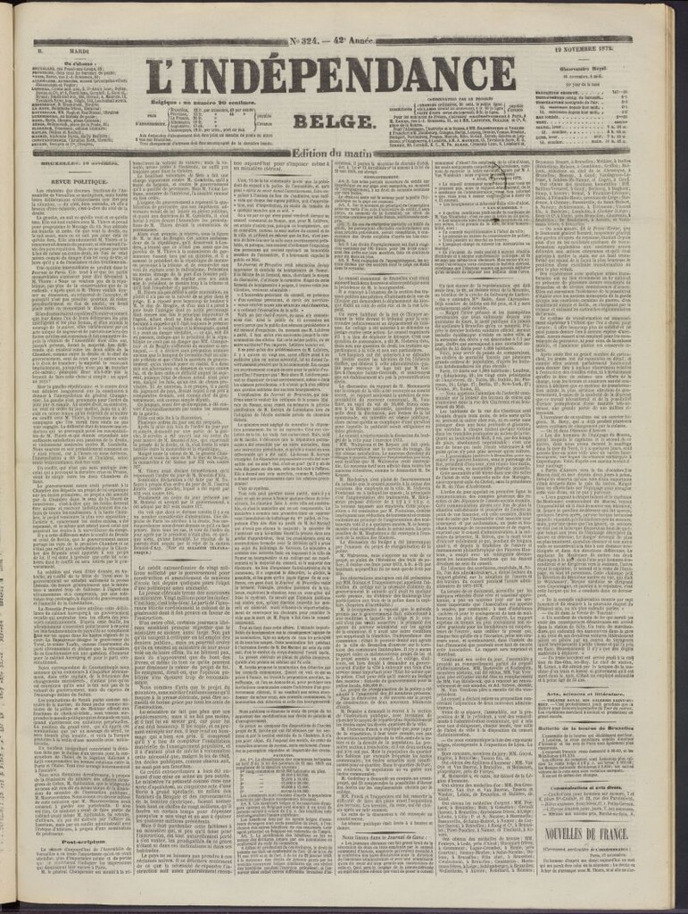 Miniatura de L´Indépendance Belge del 19 de noviembre de 1872, nº 324