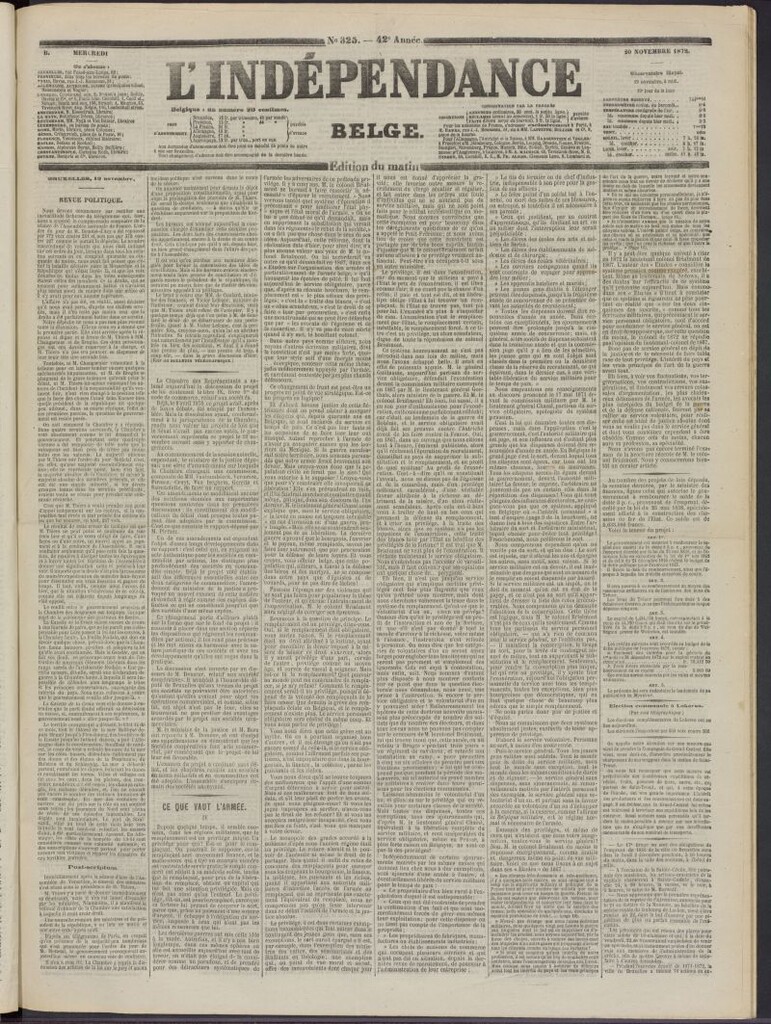 Miniatura de L´Indépendance Belge del 20 de noviembre de 1872, nº 325