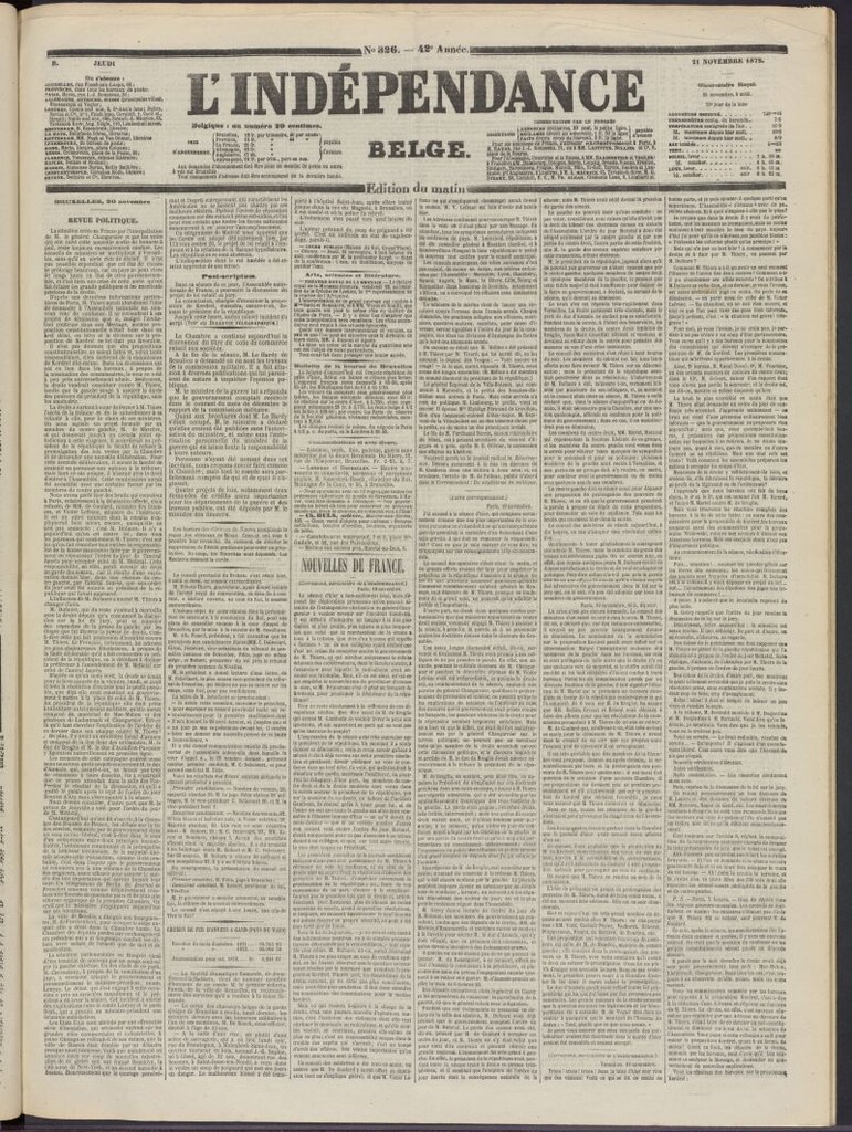 Miniatura de L´Indépendance Belge del 21 de noviembre de 1872, nº 326