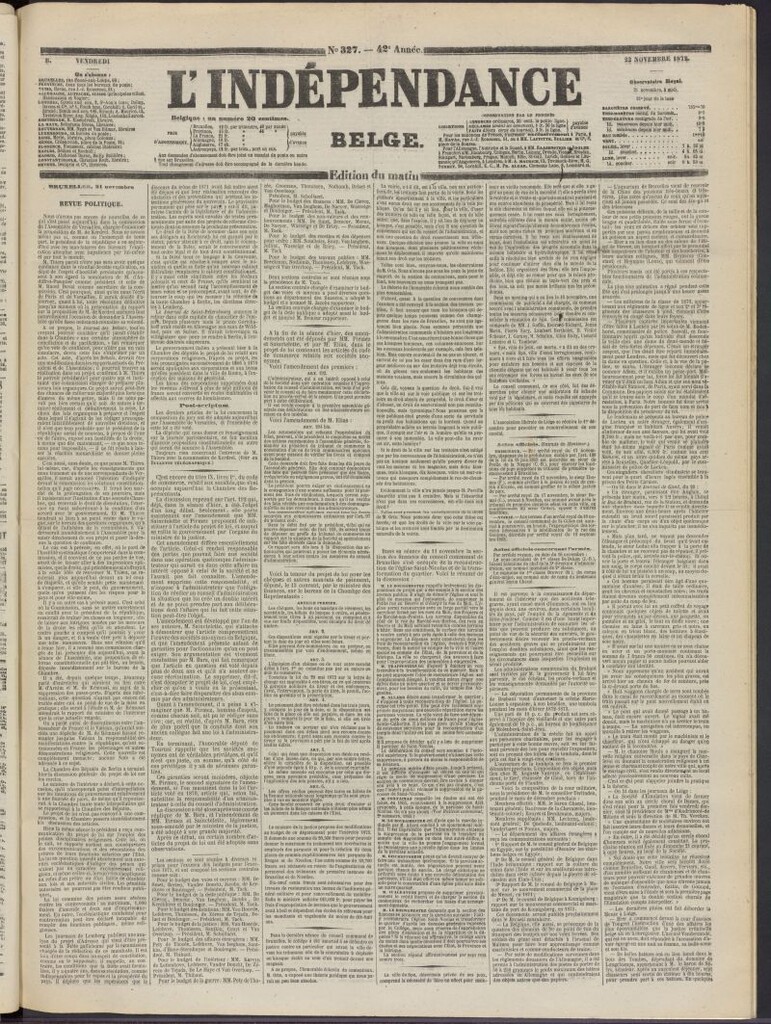 Miniatura de L´Indépendance Belge del 22 de noviembre de 1872, nº 327
