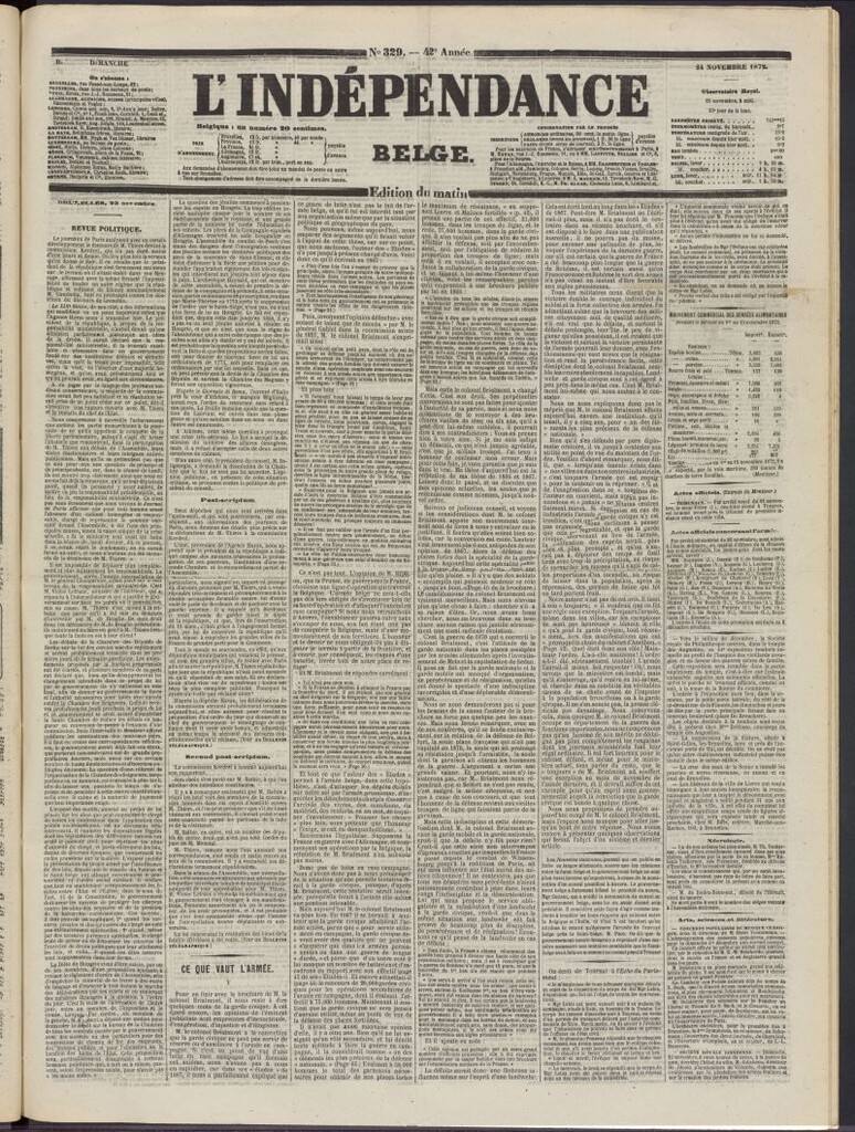 Miniatura de L´Indépendance Belge del 24 de noviembre de 1872, nº 329