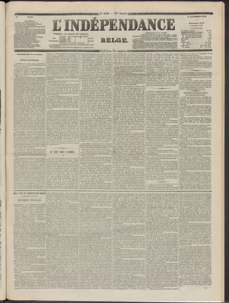 Miniatura de L´Indépendance Belge del 25 de noviembre de 1872, nº 330
