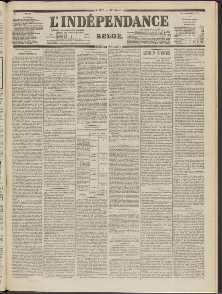 Miniatura de L´Indépendance Belge del 26 de noviembre de 1872, nº 331