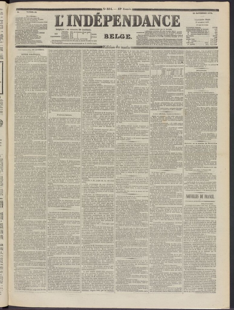 Miniatura de L´Indépendance Belge del 29 de noviembre de 1872, nº 334