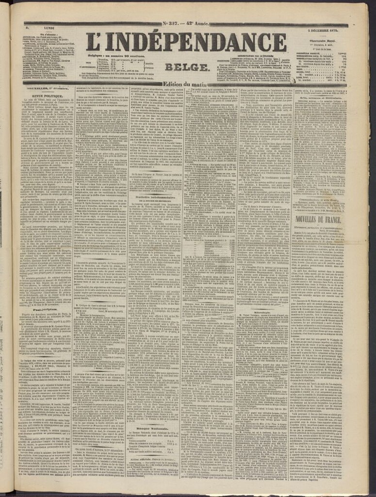Miniatura de L´Indépendance Belge del 2 de diciembre de 1872, nº 337