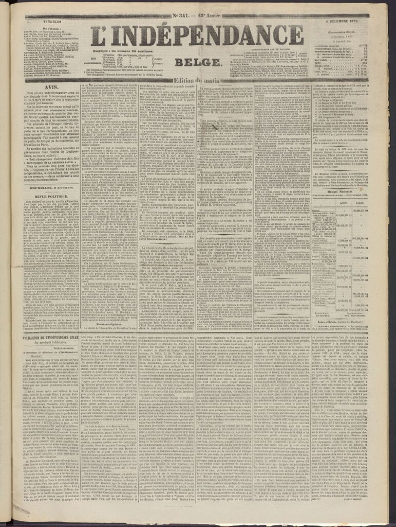Miniatura de L´Indépendance Belge del 6 de diciembre de 1872, nº 341