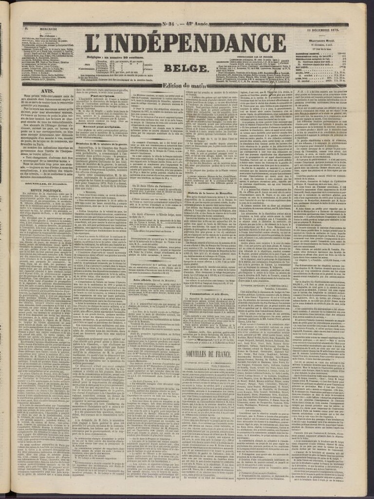 Miniatura de L´Indépendance Belge del 11 de diciembre de 1872, nº 346