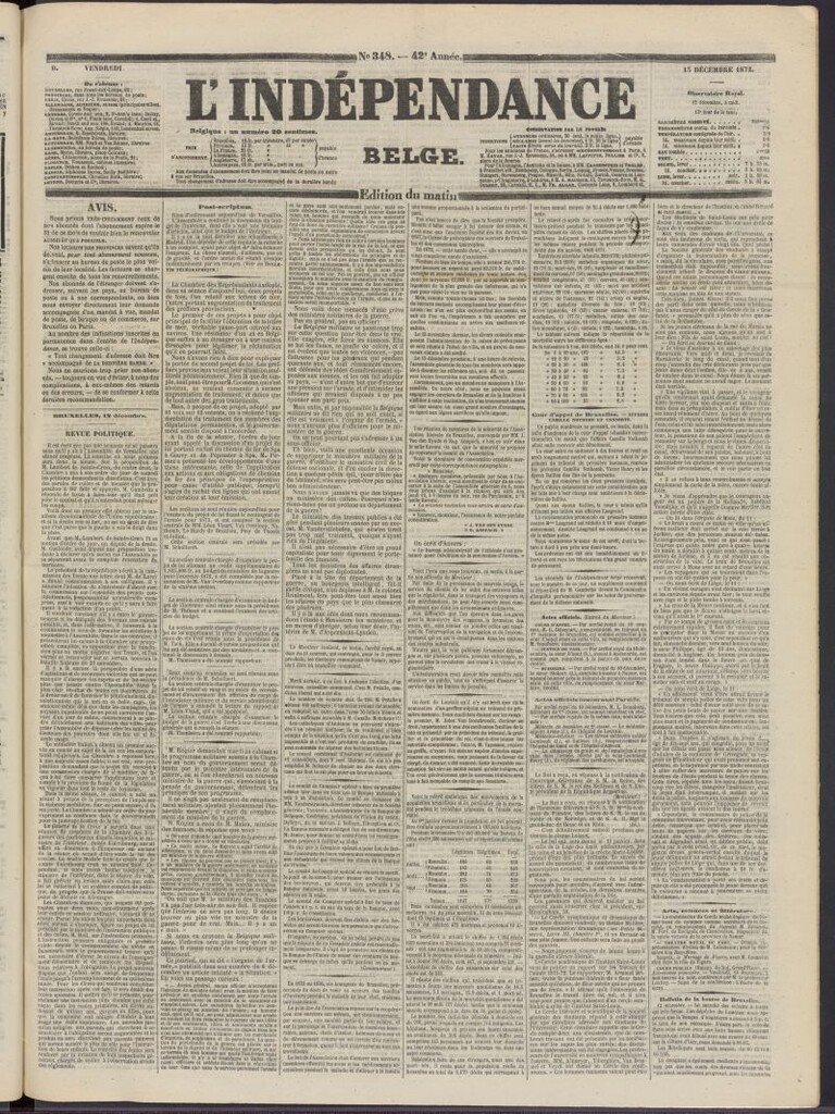 Miniatura de L´Indépendance Belge del 13 de diciembre de 1872, nº 348