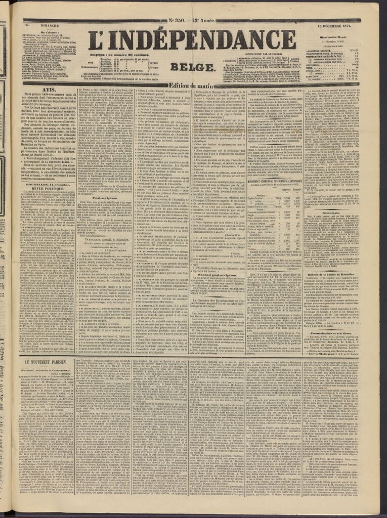 Miniatura de L´Indépendance Belge del 15 de diciembre de 1872, nº 350