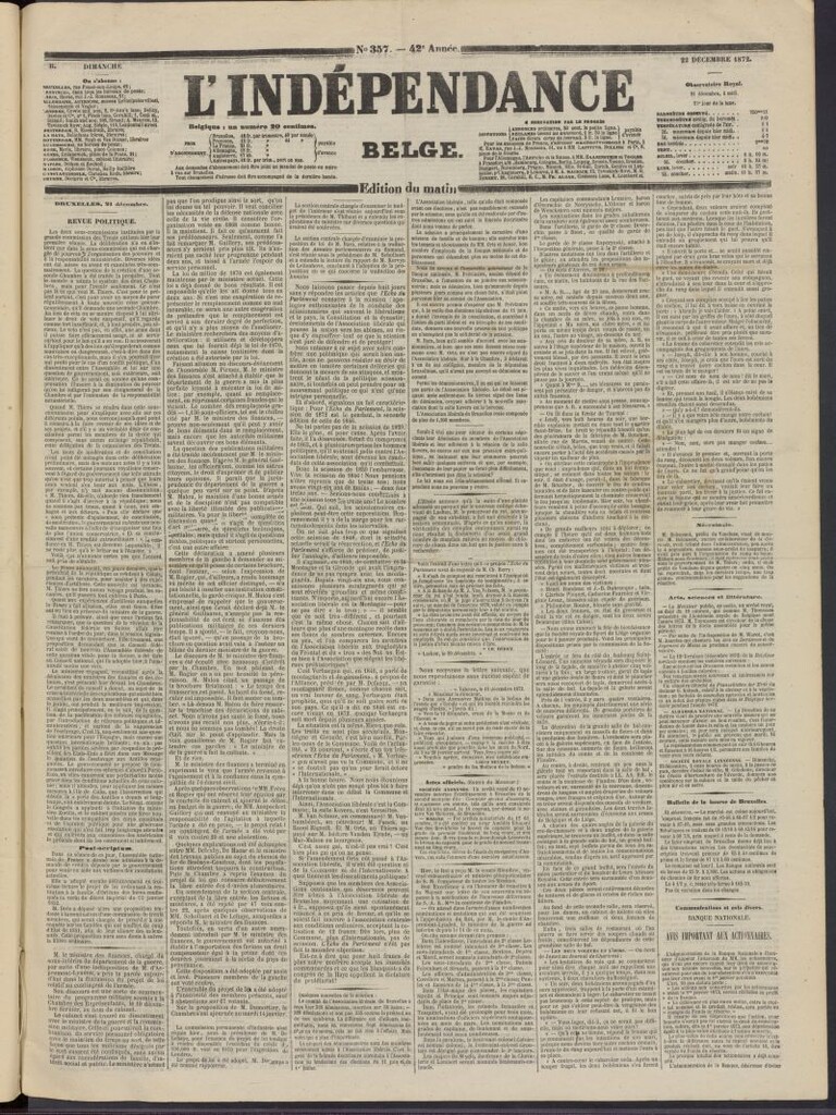 Miniatura de L´Indépendance Belge del 22 de diciembre de 1872, nº 357