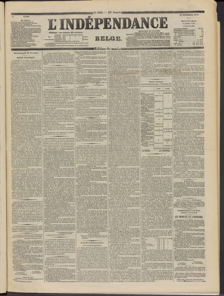 Miniatura de L´Indépendance Belge del 23 de diciembre de 1872, nº 358