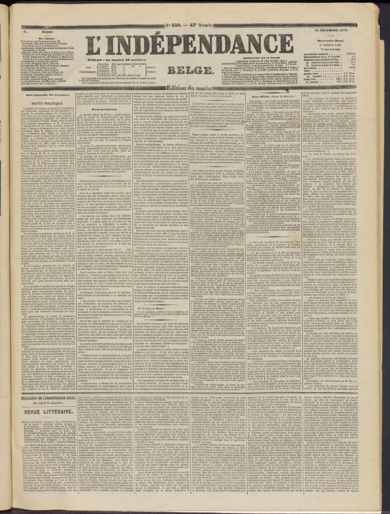 Miniatura de L´Indépendance Belge del 24 de diciembre de 1872, nº 359