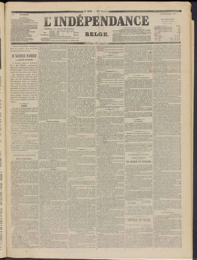 Miniatura de L´Indépendance Belge del 25 de diciembre de 1872, nº 360