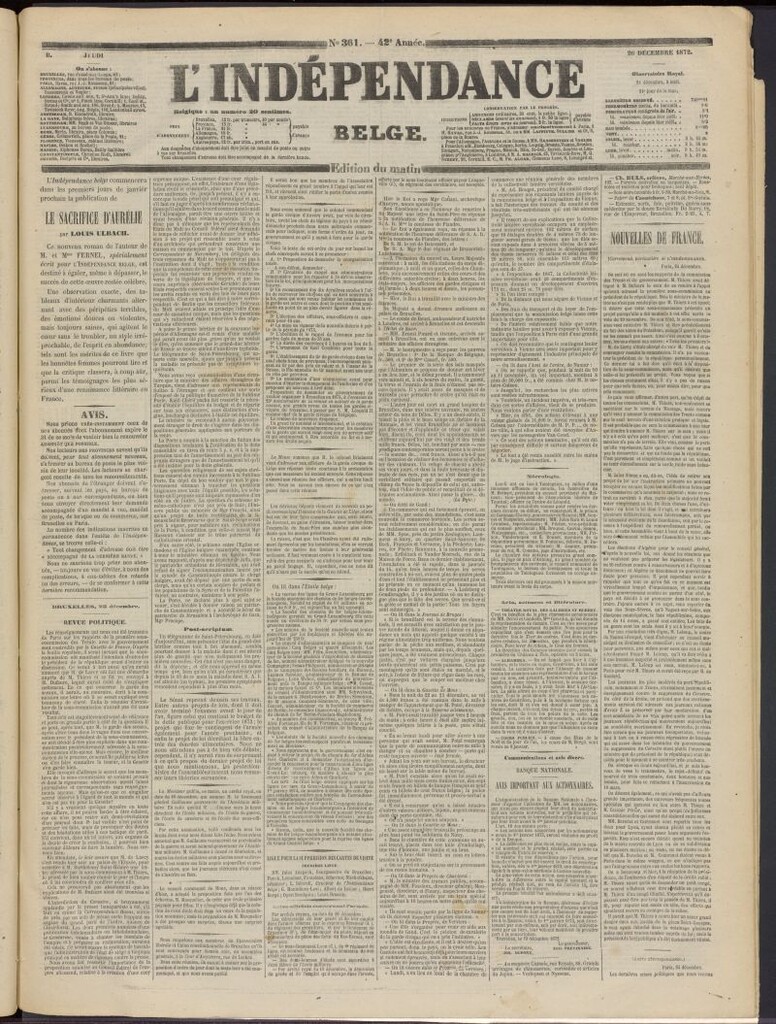 Miniatura de L´Indépendance Belge del 26 de diciembre de 1872, nº 361