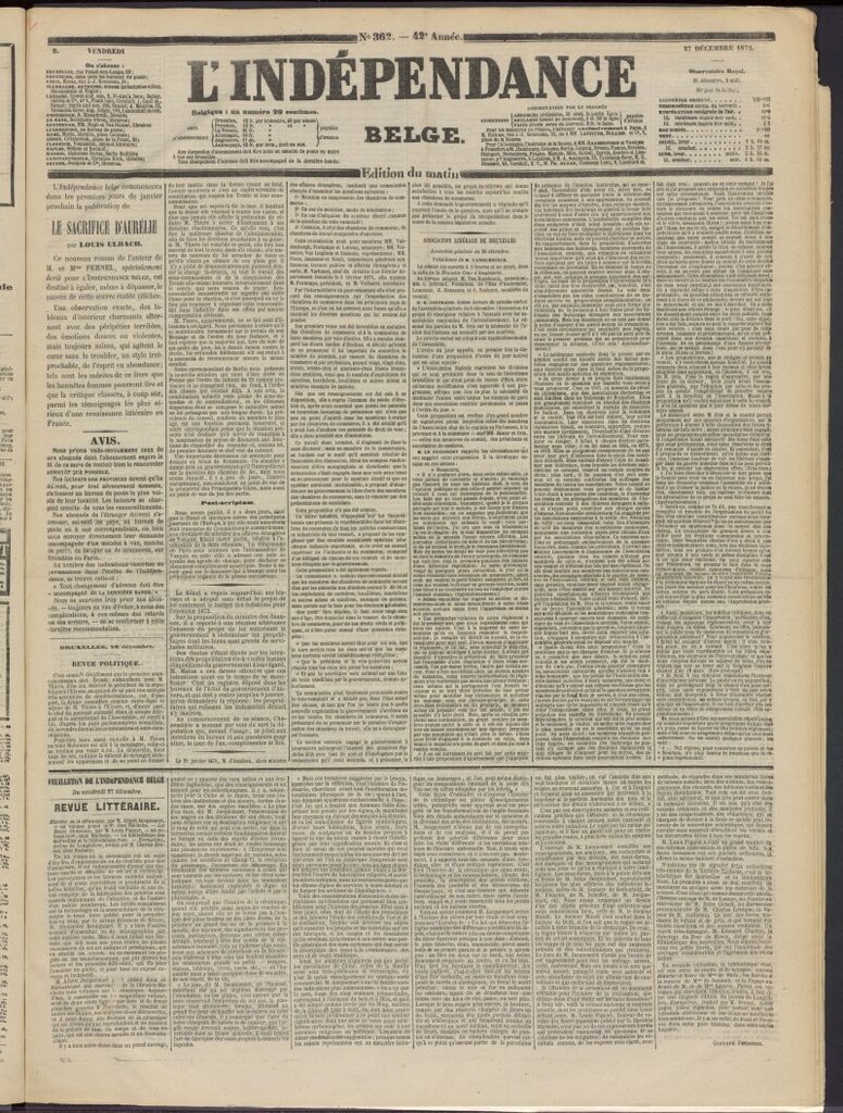 Miniatura de L´Indépendance Belge del 27 de diciembre de 1872, nº 362