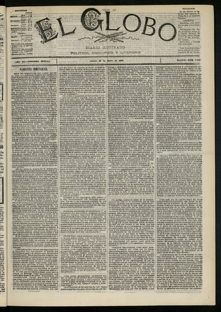Miniatura de El Globo : diario ilustrado del 23 de enero de 1886, nº 3739