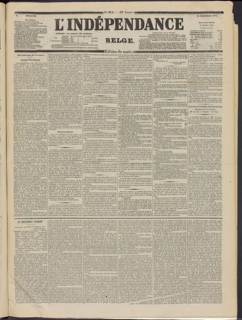 Miniatura de L´Indépendance Belge del 29 de diciembre de 1872, nº 364