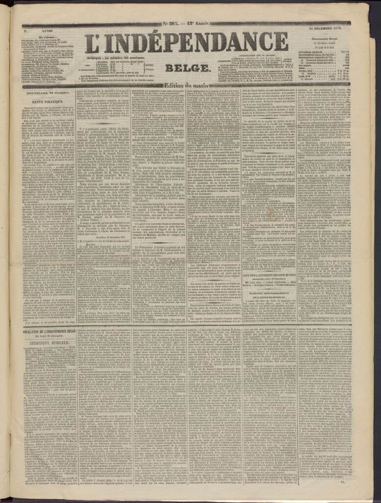 Miniatura de L´Indépendance Belge del 30 de diciembre de 1872, nº 365