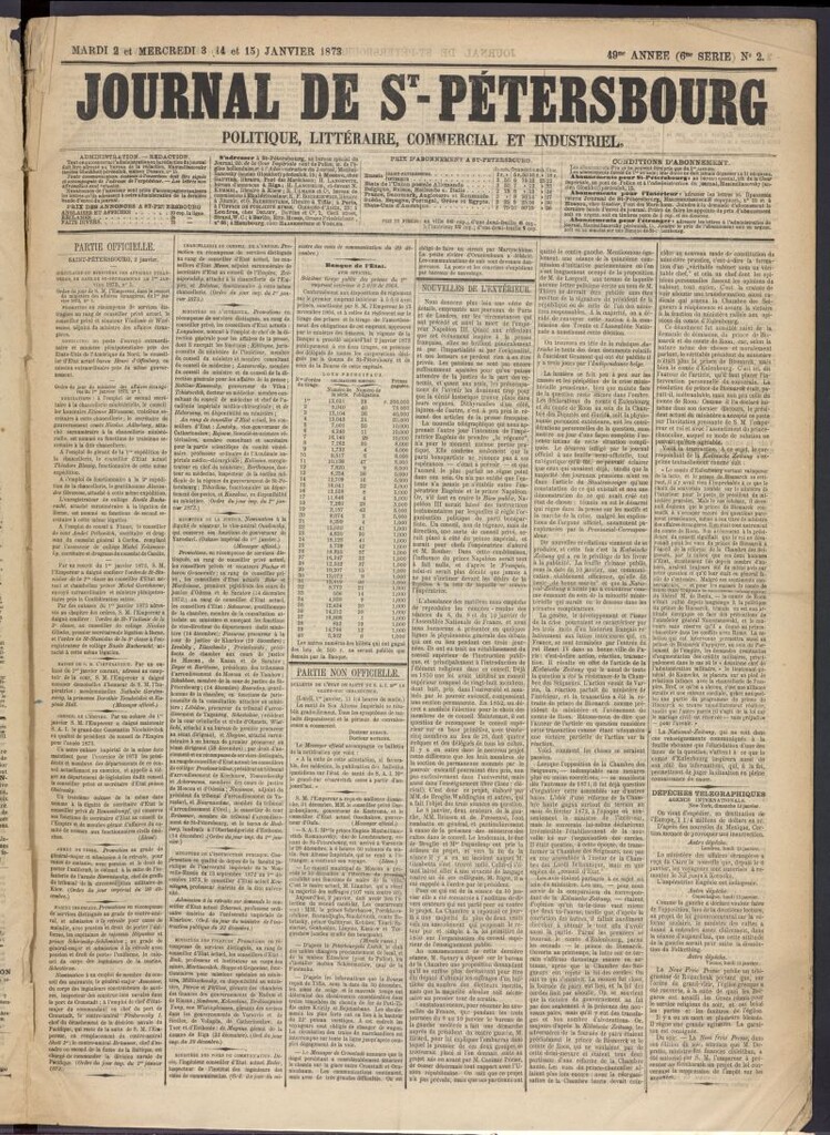 Miniatura de Journal de St-Pétersbourg del 2 de enero de 1873, nº 2