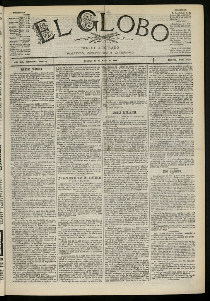 Miniatura de El Globo : diario ilustrado del 24 de enero de 1886, nº 3740