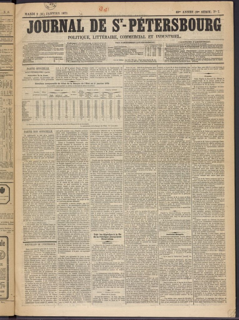Miniatura de Journal de St-Pétersbourg del 9 de enero de 1873, nº 7