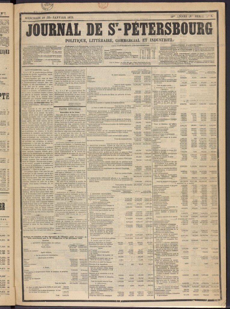 Miniatura de Journal de St-Pétersbourg del 10 de enero de 1873, nº 8