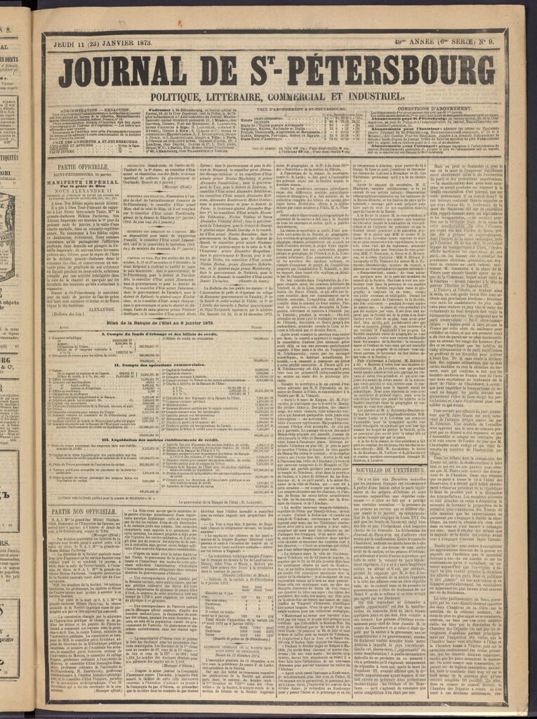 Miniatura de Journal de St-Pétersbourg del 11 de enero de 1873, nº 9