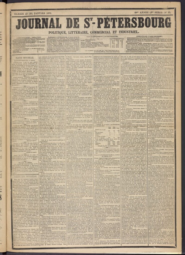 Miniatura de Journal de St-Pétersbourg del 13 de enero de 1873, nº 11