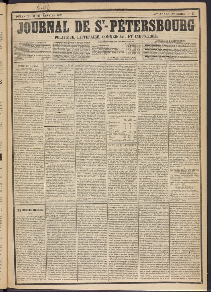 Miniatura de Journal de St-Pétersbourg del 14 de enero de 1873, nº 12